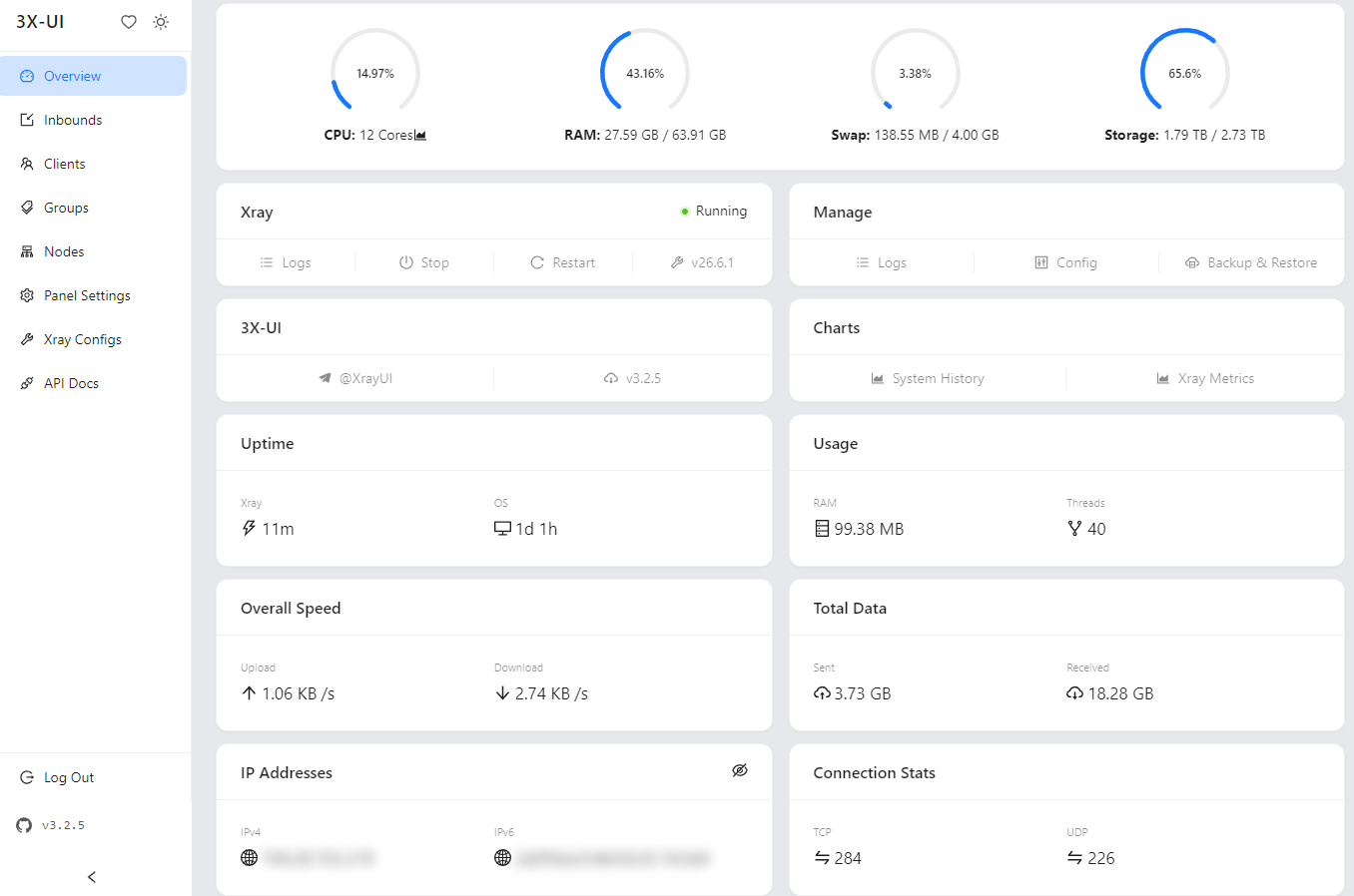 3X-UI 官方 Overview 管理界面
